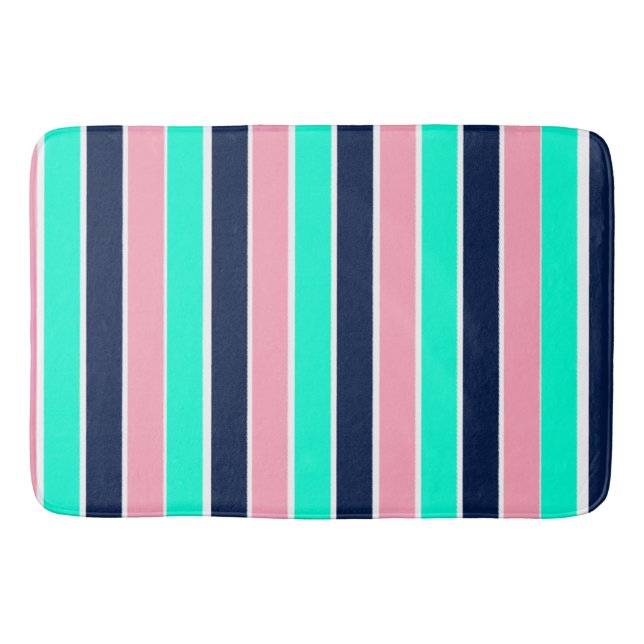 Streifen in Minzgrün, Rosa und Navy Blue Badematte (Vorderseite)