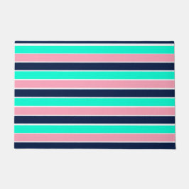 Streifen in Minzgrün, Rosa und Navy Blue Fußmatte