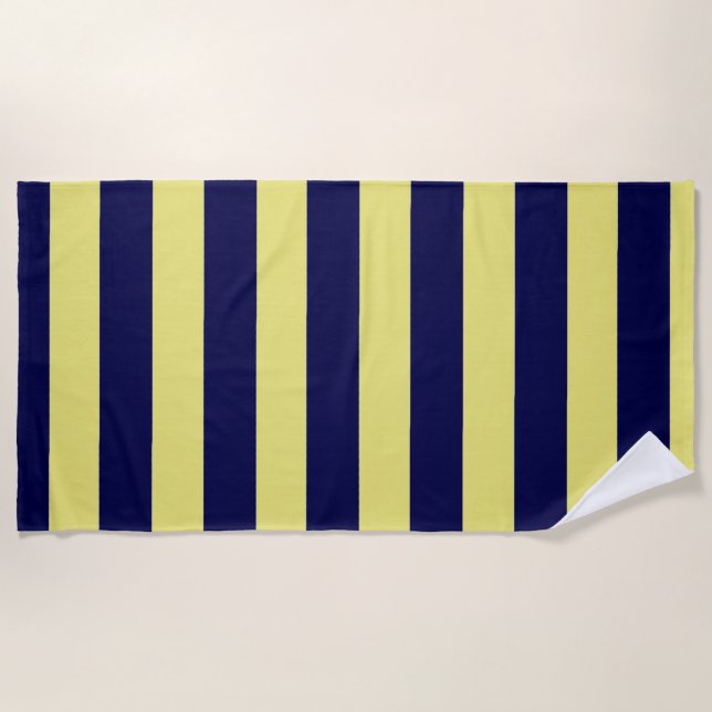 Streifen in Navy Blue und Gelb Strandtuch (Vorderseite)