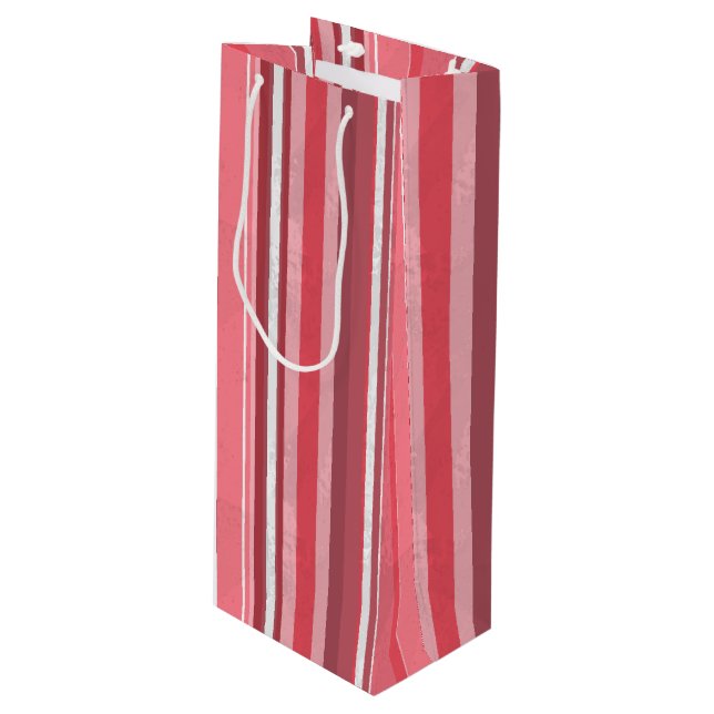 Streifen in Rosa Geschenktüte Für Weinflaschen (Vorderseite Schrägansicht)