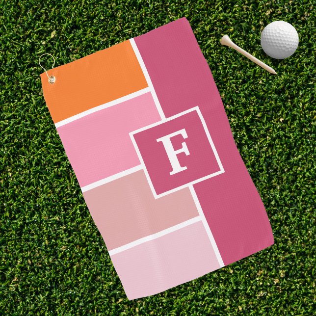 Streifen in rosa, weiß und orange mit Monogramm Golfhandtuch (Von Creator hochgeladen)