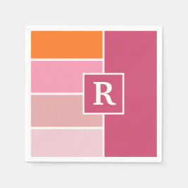 Streifen in rosa, weiß und orange mit Monogramm Serviette