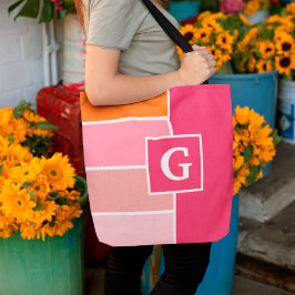 Streifen in rosa, weiß und orange mit Monogramm Tasche