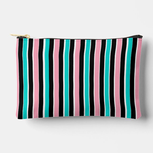 Streifen in Schwarz-Rosa und Blau Zubehörtasche (Vorderseite)
