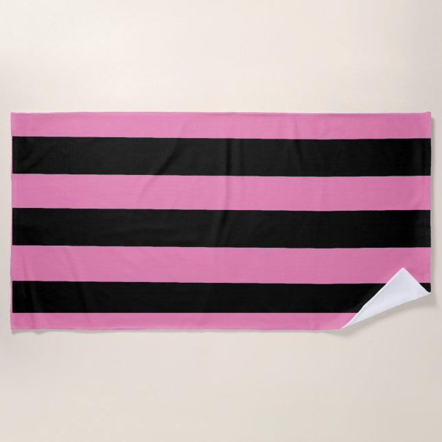 Streifen in Schwarz und Rosa Strandtuch (Vorderseite)