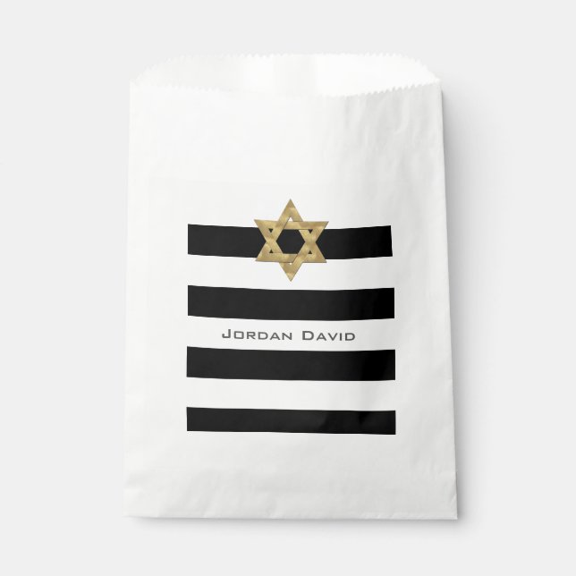 Streifen in schwarz und weiß mit goldenem Stern vo Geschenktütchen (Vorderseite)