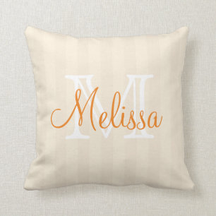 Streifen in TAN und beige Farben mit Namen Kissen