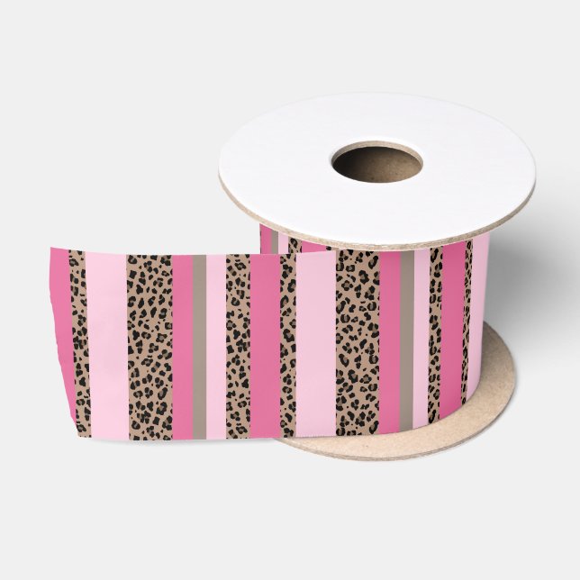 Streifen Leopard und Rosa Satinband (Spule)