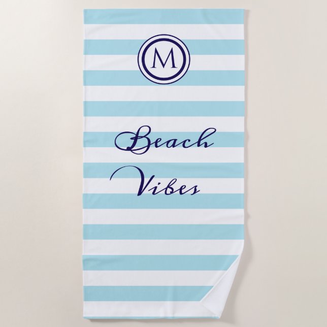 Streifen Light Blue und White Nautical Coastal Chi Strandtuch (Vorderseite)