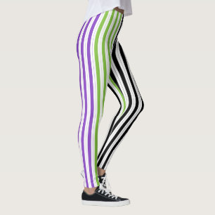 Streifen Lila Grün Schwarz  Leggings