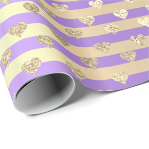 Streifen-Linien Herzen Champaigne Gold lila Geschenkpapier
