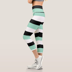 Streifen - Minze grün, weiß und schwarz Capri Leggings