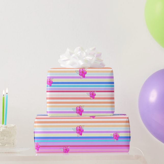 Streifen mit rosafarbenem, florierfähigem Papierge Geschenkpapier (Partygeschenke)