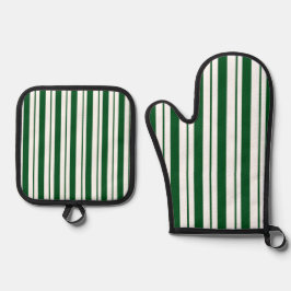 Streifen mit weißer und grüner Candy Cane Ofenhandschuh & Topflappen-Set
