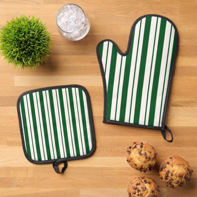 Streifen mit weißer und grüner Candy Cane Ofenhandschuh & Topflappen-Set (Oben Unten)