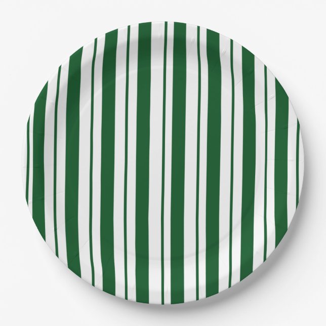 Streifen mit weißer und grüner Candy Cane Pappteller (Vorderseite)