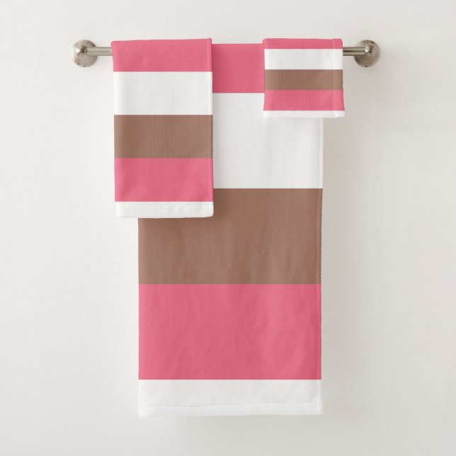 Streifen Mocha Brown Rosa White Badhandtuch Set (Insitu)