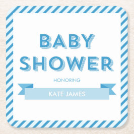 Streifen Moderne Blue Baby Dusche Rechteckiger Pappuntersetzer