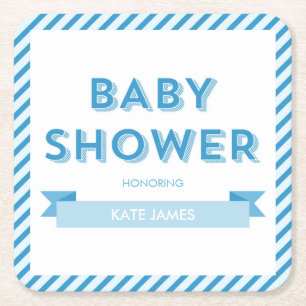 Streifen Moderne Blue Baby Dusche Rechteckiger Pappuntersetzer