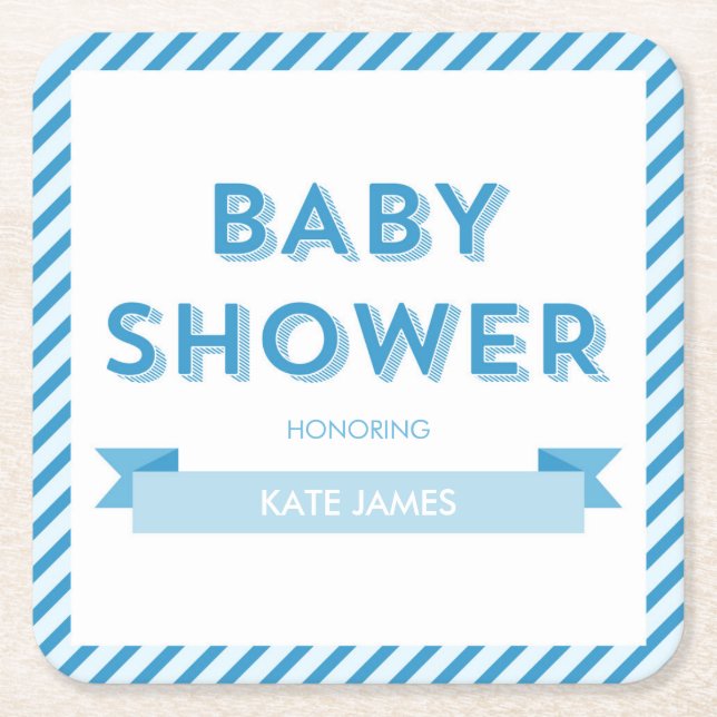 Streifen Moderne Blue Baby Dusche Rechteckiger Pappuntersetzer (Vorderseite)