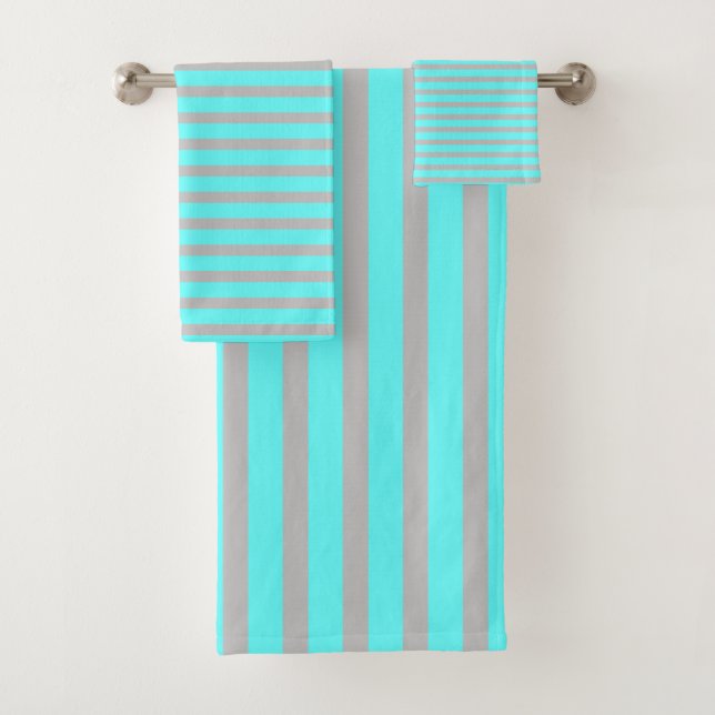 Streifen Muster Aquamarin Blau Grau Thema Niedlich Badhandtuch Set (Insitu)