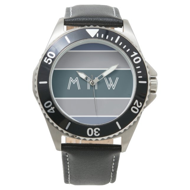 Streifen Muster benutzerdefinierte Monogramm-Uhren Armbanduhr (Vorderseite)