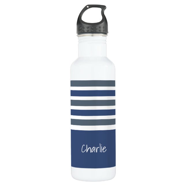 Streifen Muster benutzerdefinierte monogramm-Wasse Edelstahlflasche (Vorderseite)