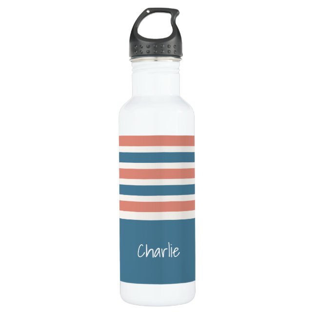 Streifen Muster benutzerdefinierte monogramm-Wasse Edelstahlflasche (Vorderseite)