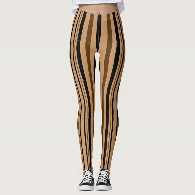 Streifen-Muster-Leggings Browns schwarze TAN beige Leggings (Vorderseite)