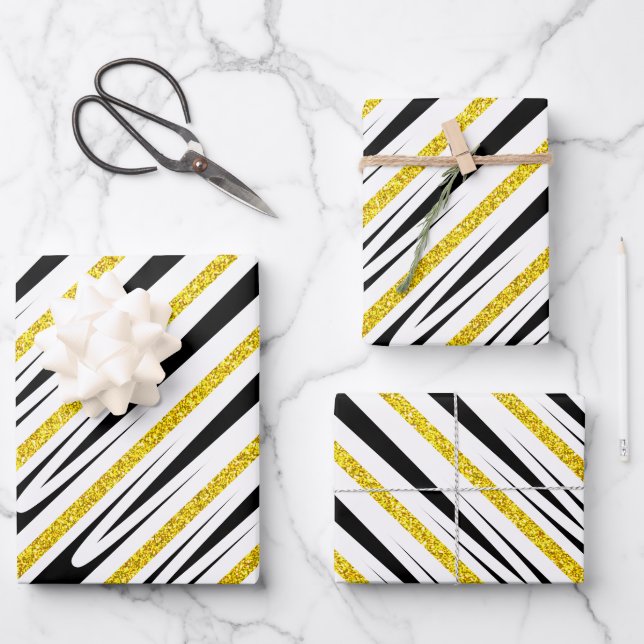 Streifen Muster Multicolor Glitzer Künstlerisch Co Geschenkpapier Set (Vorderseite)