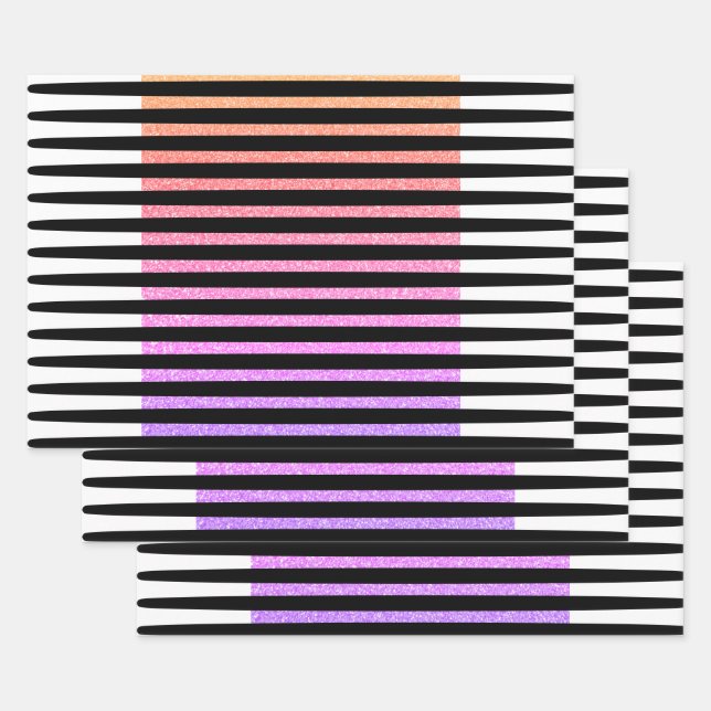 Streifen Muster Multicolor Schwarz-weiß rosa Lila Geschenkpapier Set (Set)