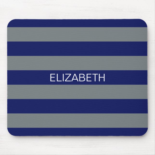 Streifen-Namen-Monogramm der Holzkohlen-Marine-5c Mousepad (Vorne)