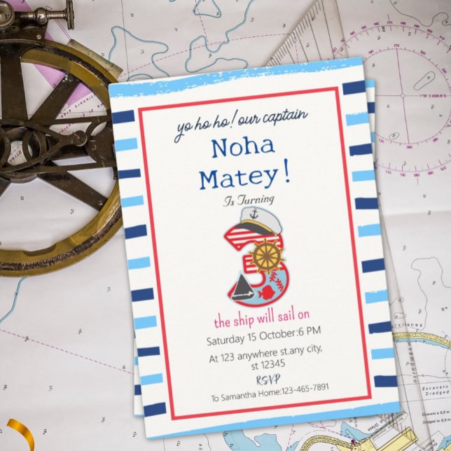 Streifen Nautical 3 Geburtstag Einladung (Von Creator hochgeladen)