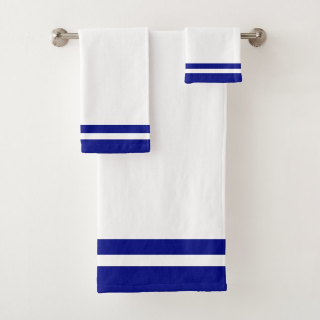 Streifen Navy Blau & Weiß Badhandtuch Set (Insitu)