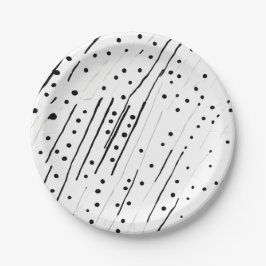 Streifen oder Polka-Punkte, schwarz, weiß, grau Pappteller
