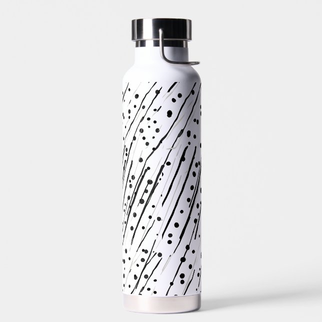 Streifen oder Polka-Punkte, schwarz, weiß, grau Trinkflasche (Links)