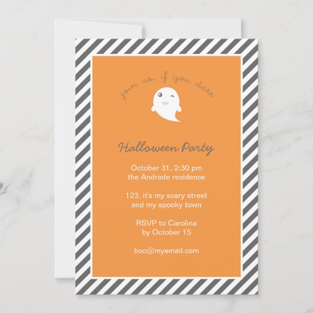 Streifen Orange Niedlich Ghost Kids Halloween-Part Einladung (Vorderseite)