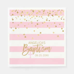 Streifen Pastell-ROSA Gold-MÄDCHEN-TAUFE Serviette