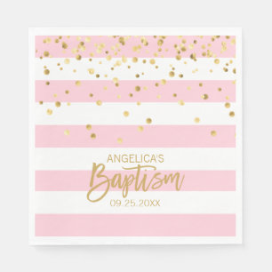 Streifen Pastell-ROSA Gold-MÄDCHEN-TAUFE Serviette