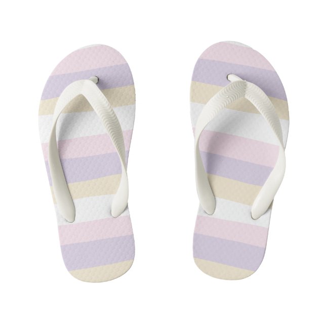 Streifen - Pastellrosa, gelb und Lila Kinderbadesandalen (Fußbett)