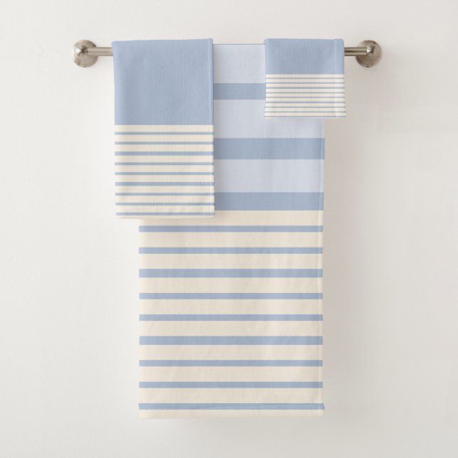Streifen Periwinkle Blue Hues and Creme Badhandtuch Set (Insitu)