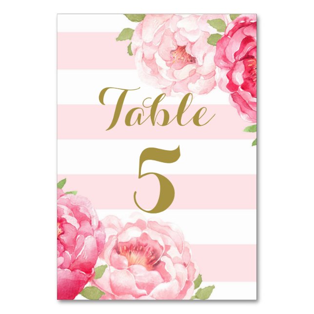 Streifen Pink Bläserne Hochzeitskarte Tischnummer (Vorderseite)