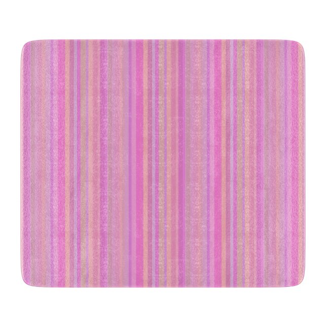 Streifen Pink Pastel Retro Glas Schneidebrett (Vorderseite)