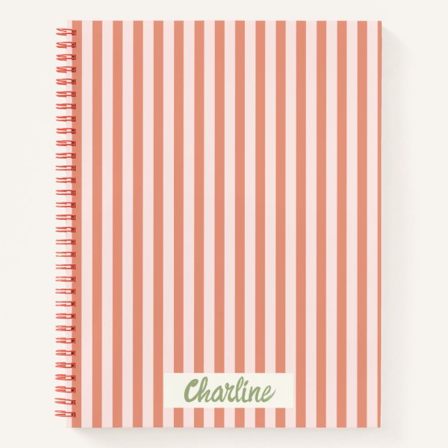 Streifen Pink Red Retro Calligraphy Notebook Notizbuch (Vorderseite)