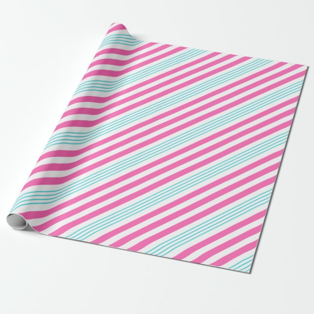 Streifen Pink und Blue Candy Cane  Geschenkpapier (Ungerollt)