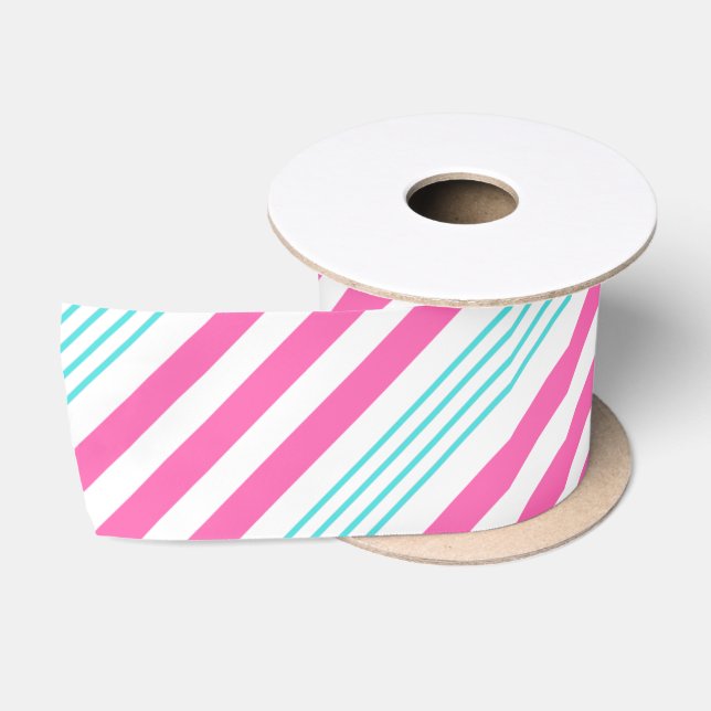 Streifen Pink und Blue Candy Cane Satinband (Spule)