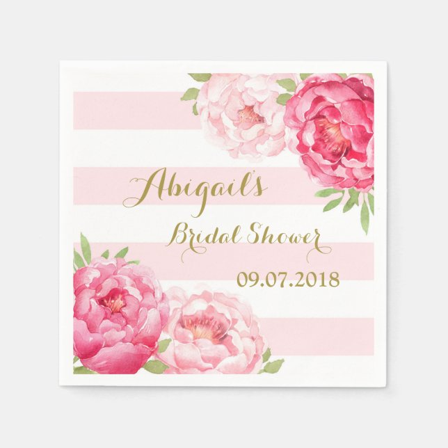 Streifen Pink Wasserfarbe Brautparty Napkins Serviette (Vorderseite)