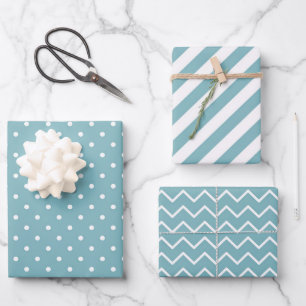 Streifen Polka Dot Zig Zag Muster Aquamarin Blue Geschenkpapier Set