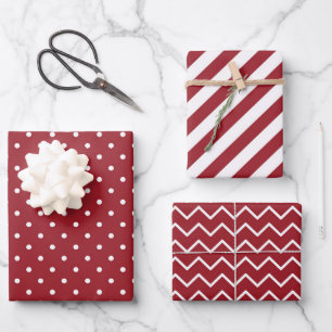 Streifen Polka Dot Zig Zag Muster Red White Geschenkpapier Set