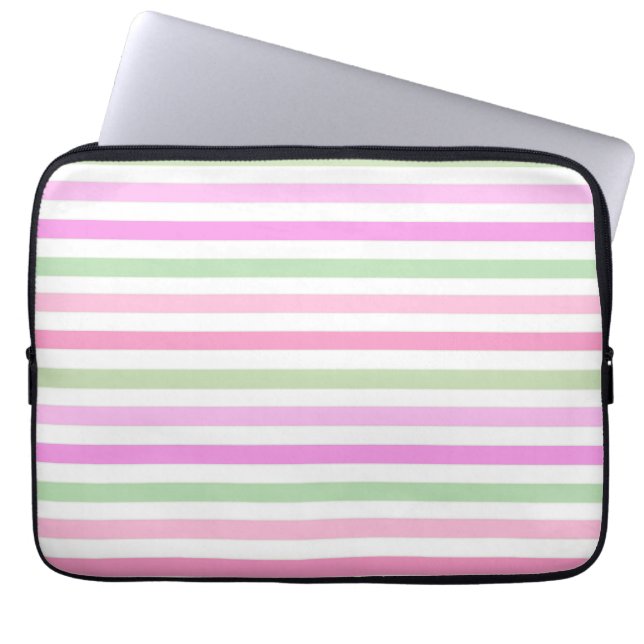 Streifen, rosa, grün laptopschutzhülle (Vorderseite)